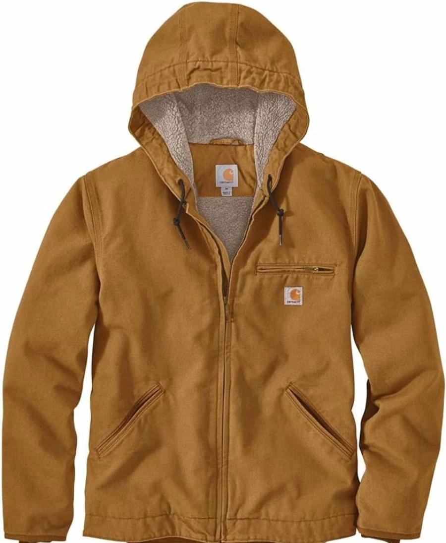Carhartt Men's Sherpa-Lined Washed Duck Work Jacket - Durable Winter Coat for Men