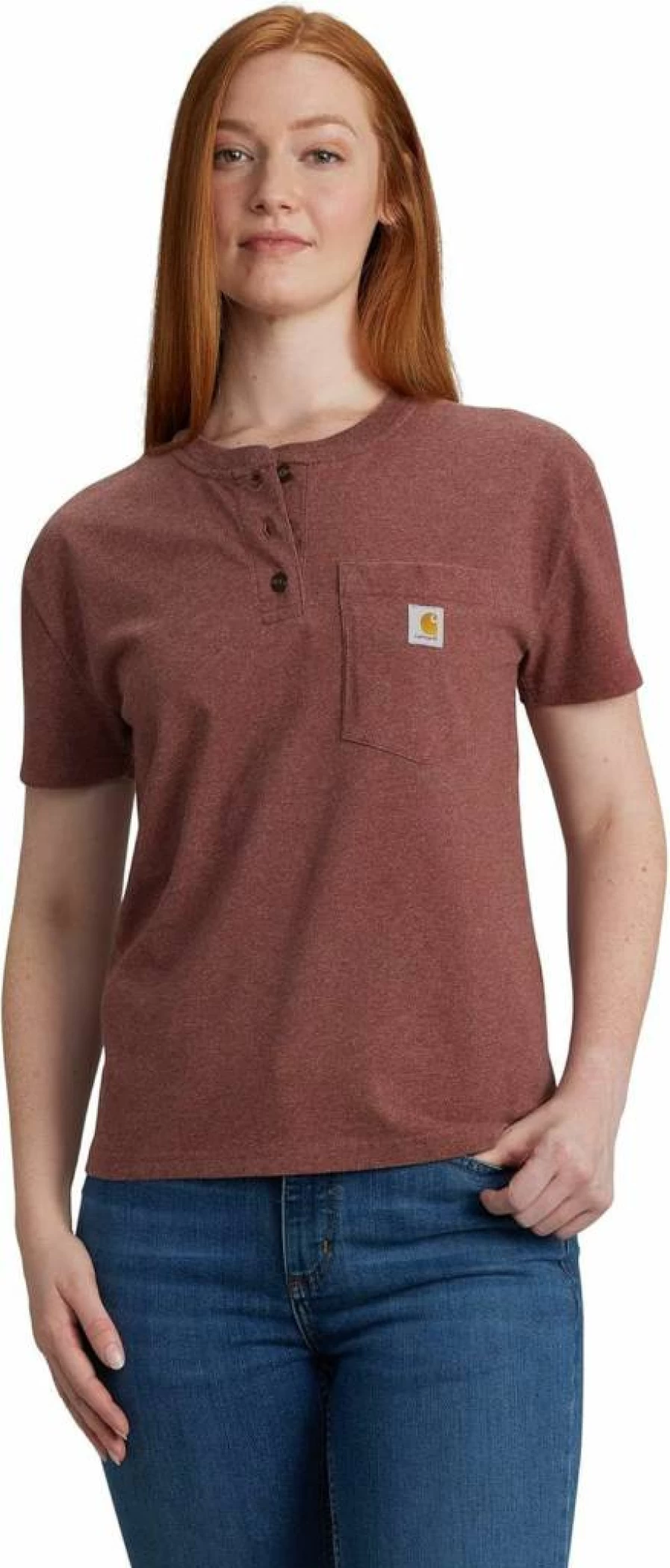 Carhartt Women's Loose Fit Short-Sleeve Heavyweight Henley T-Shirt - Durable Casual Workwear Top