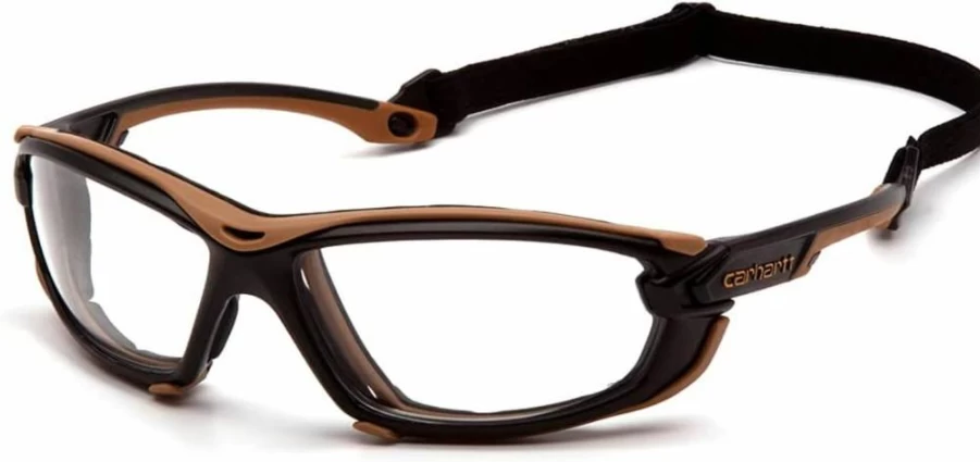Carhartt CHB1010Dtmp Toccoa Safety Glasses with Anti-Fog Clear Lens, Black/Tan, One Size Fits All Work Goggles