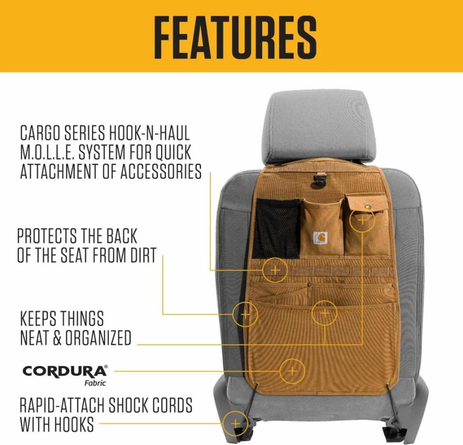 Carhartt Universal Seat Back Organizer - Durable Brown Storage for Car, Truck & SUV - One Size Fits All
