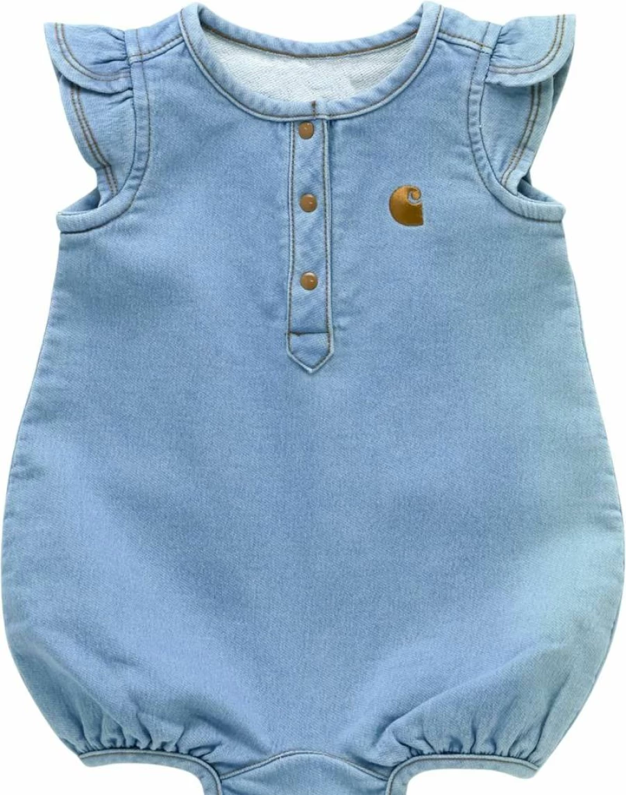 Carhartt Baby Girls Denim Romper Short Sleeve Henley Jumpsuit for Infants