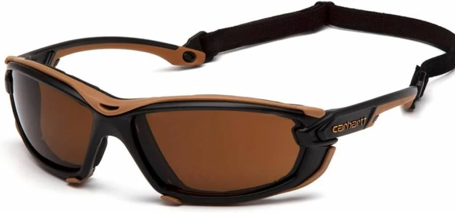 Carhartt CHB1020D TMP Toccoa Gray Safety Glasses with Anti-Fog Lens, One Size Fits All, Black/Tan Frame