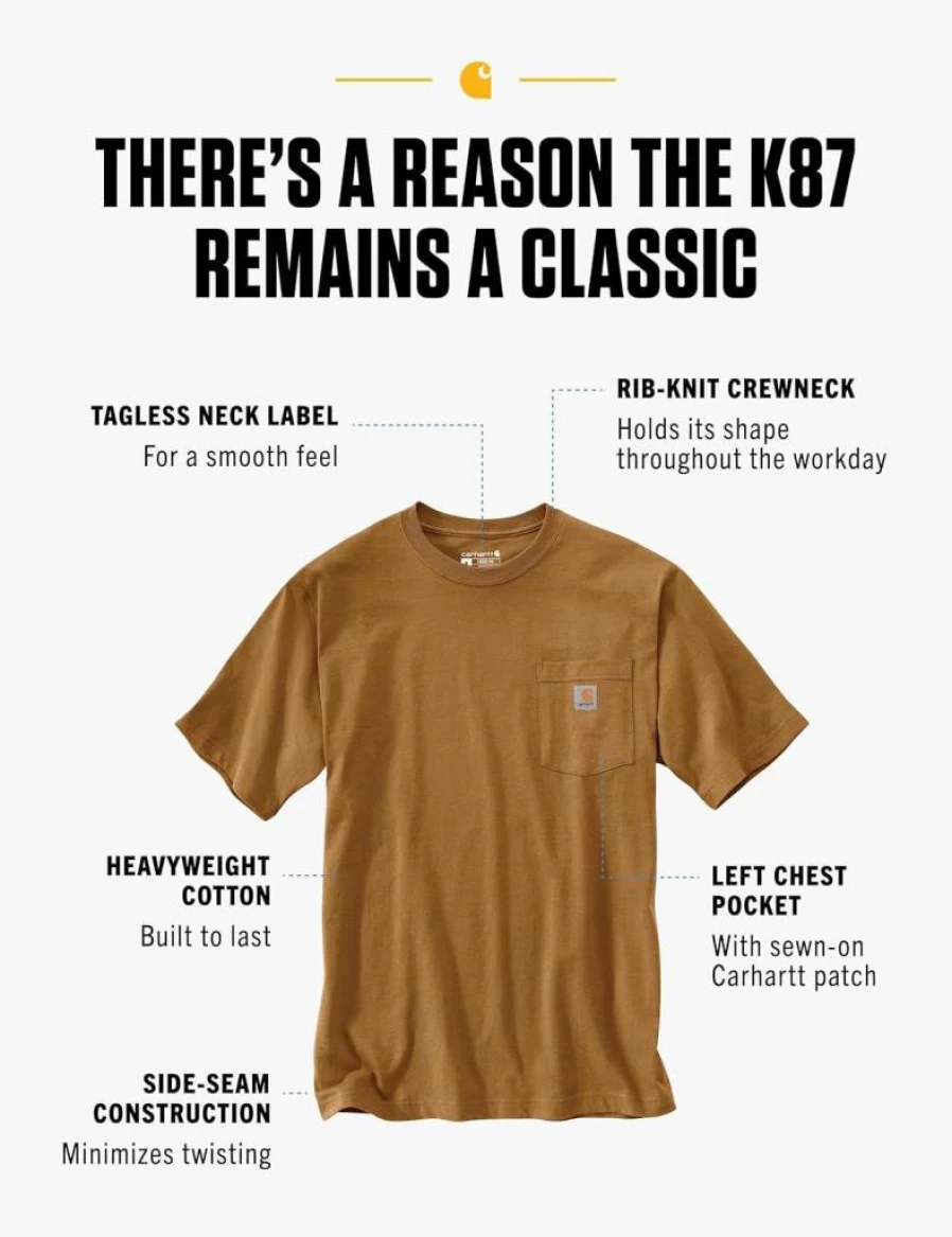 Carhartt Men's Heavyweight Loose Fit Pocket T-Shirt - Short Sleeve Big & Tall Sizes Available