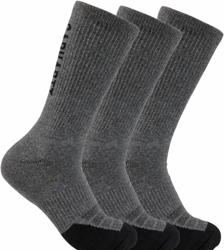 Carhartt Men's Force Midweight Logo Crew Socks 3-Pack - Durable Work Socks for Men