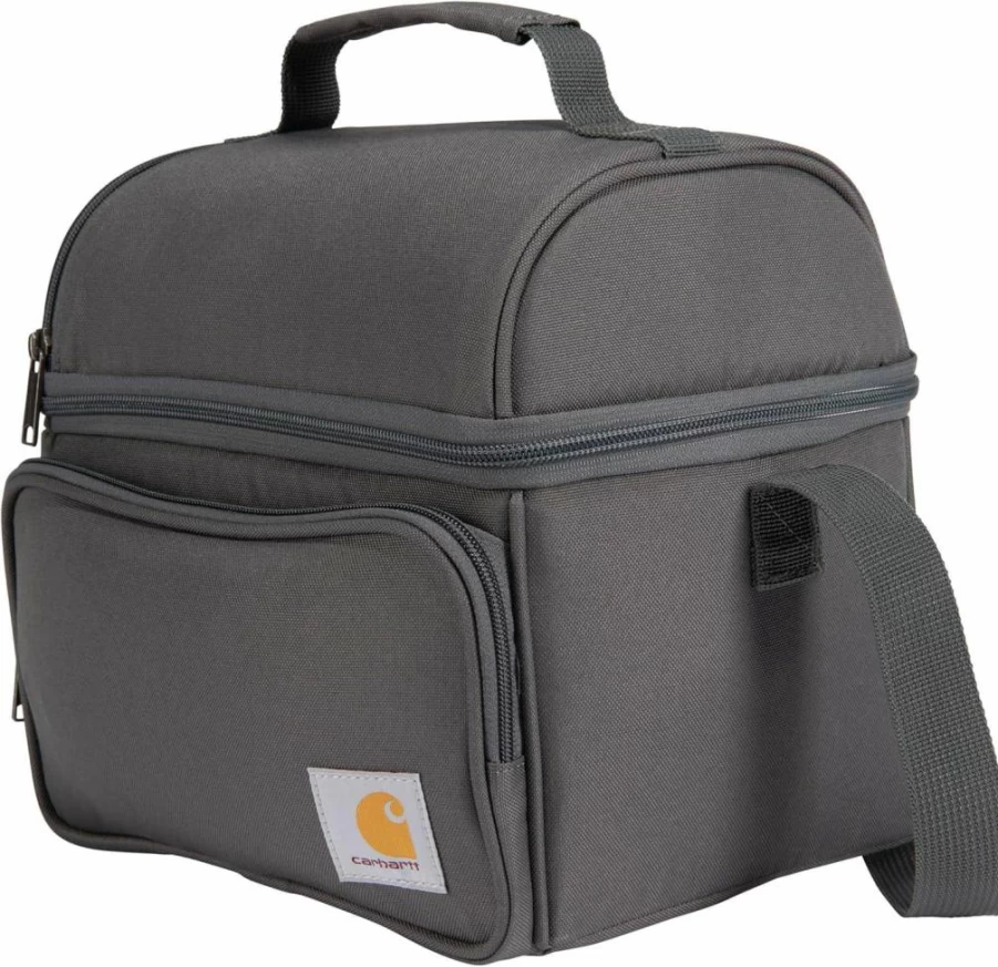 Carhartt Black Insulated Lunch Cooler Bag with Rain Defender DWR Coating - 12 Can Capacity, Two Compartment, Synthetic Lining, One Size