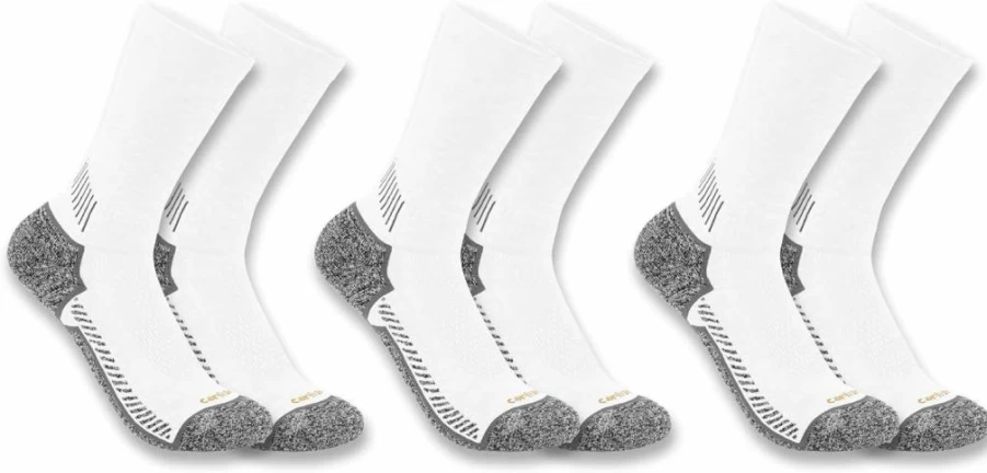 Carhartt Men's Force Performance Work Socks - 3-Pack Durable Crew Socks for Work & Outdoor