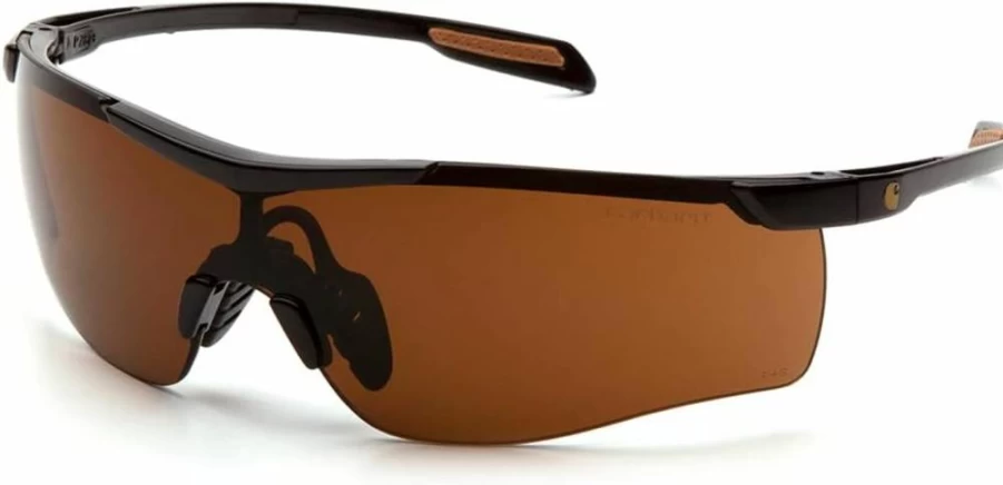 Carhartt Cayce Sandstone Bronze CHB918ST Safety Glasses with Anti-Fog Lens, Black/Tan, One Size Fits All