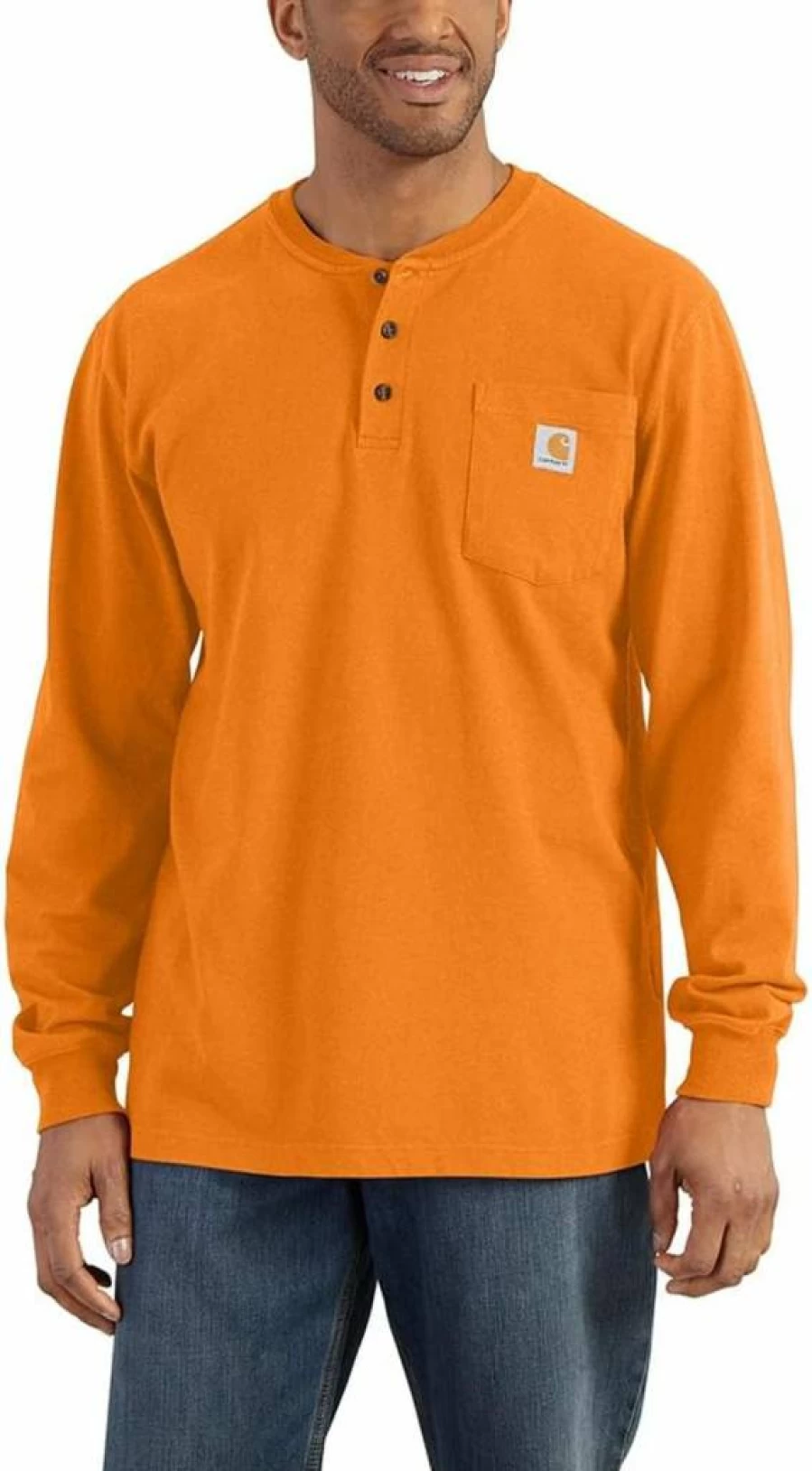 Carhartt Men's K128 Long Sleeve Henley Shirt - Durable Workwear Cotton Tee for Men