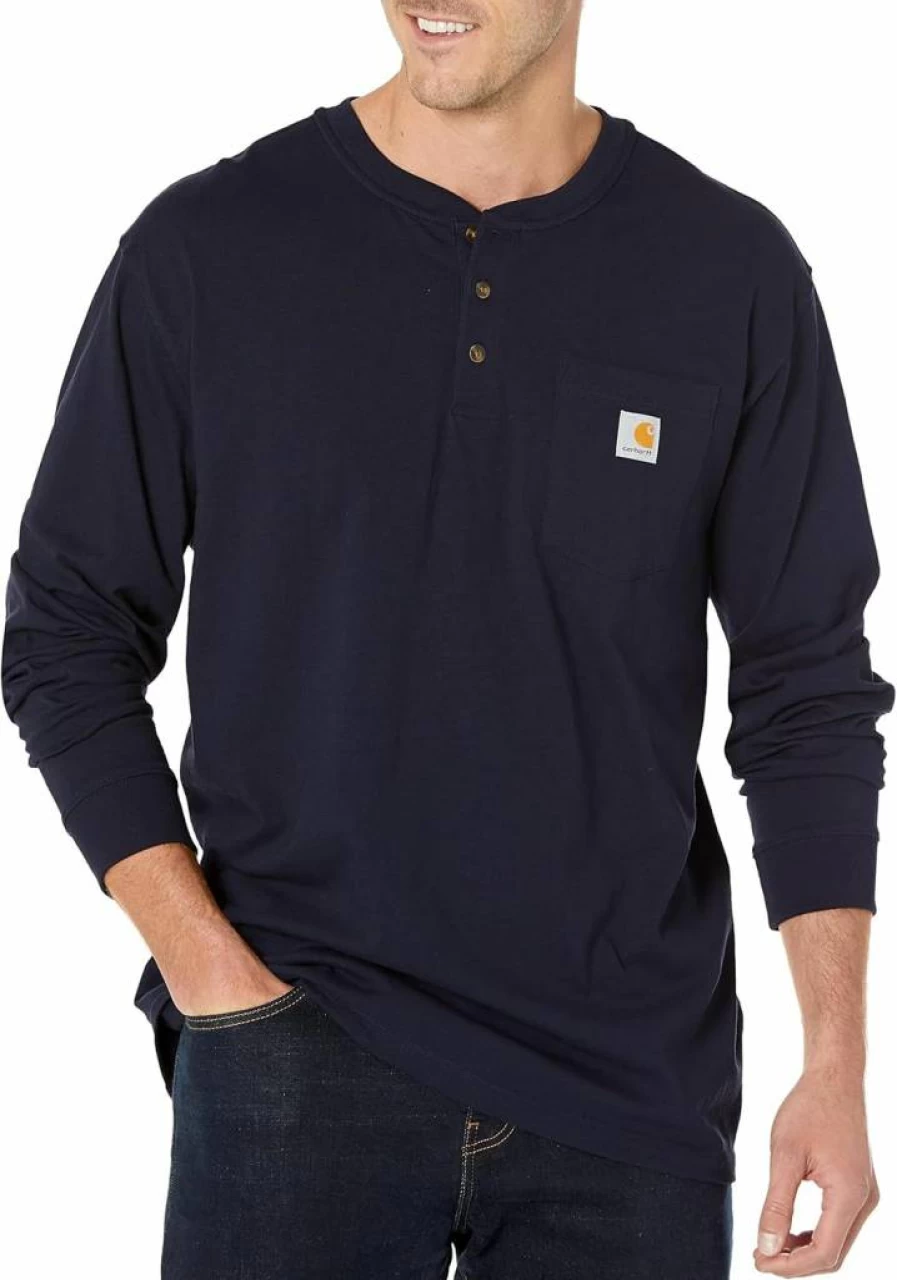Carhartt Men's K128 Long Sleeve Henley Shirt - Durable Workwear Cotton Tee for Men