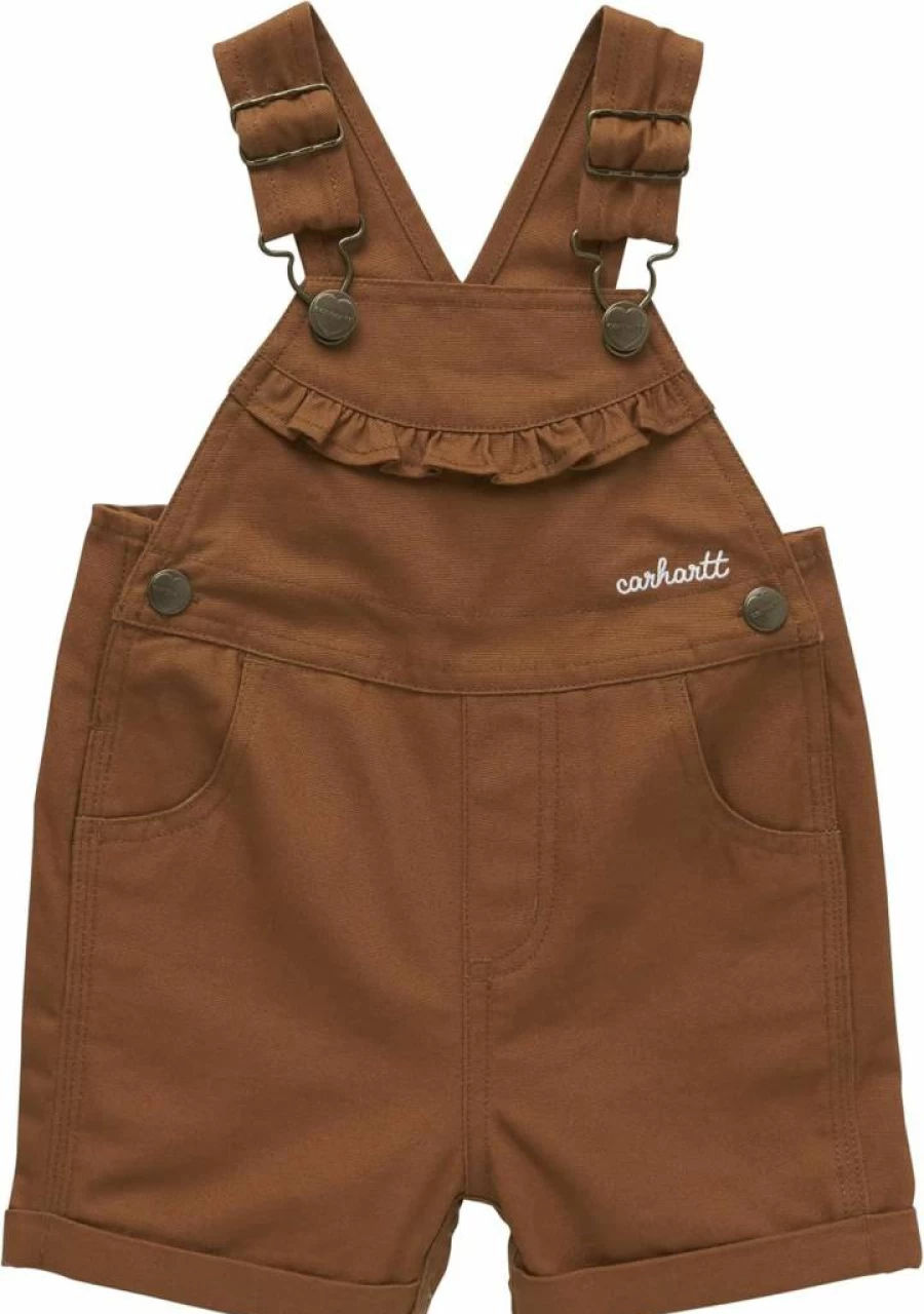 Carhartt Girls' Canvas Ruffle Front Shortall CM9748 - Durable Kids' Denim Overalls