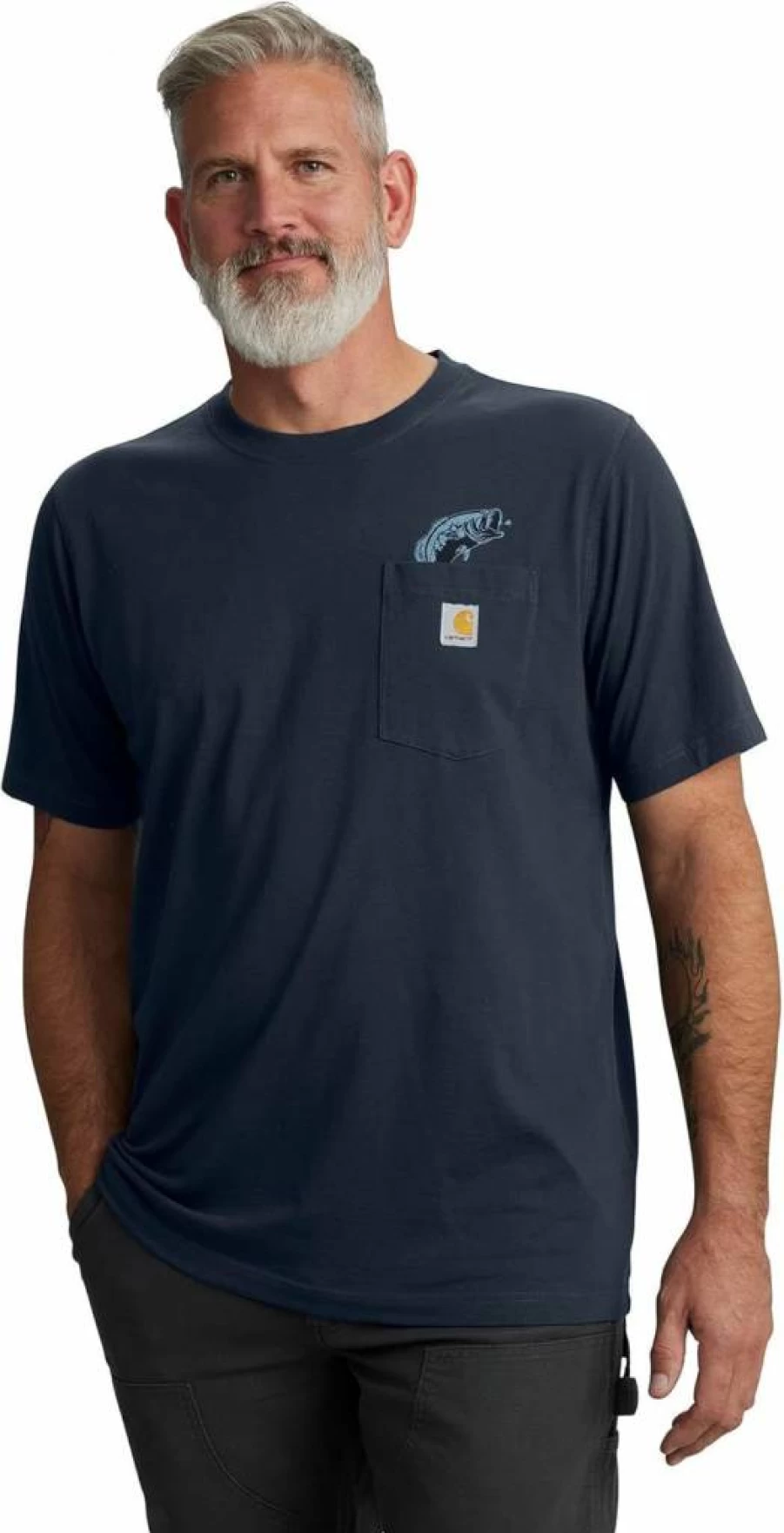Carhartt Men's Relaxed Fit Short-Sleeve T-Shirt with Pocket and Fish Graphic Design