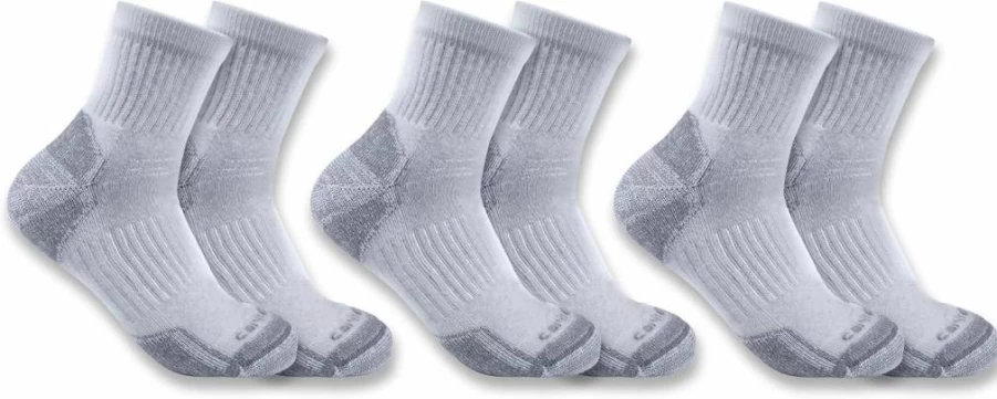 Carhartt Men's Lightweight Cotton Blend Quarter Socks 3-Pack - Durable Work Socks for Comfort & Breathability