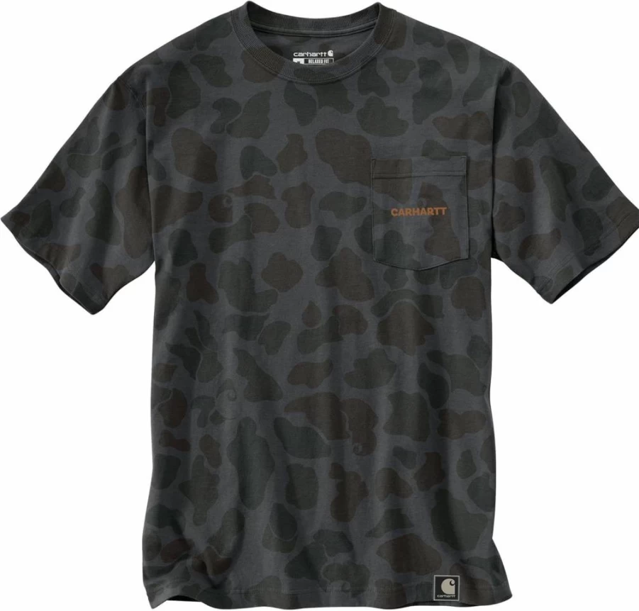 Carhartt Men's Relaxed Fit Short-Sleeve T-Shirt with Pocket and Camo Logo Design - Lightweight Casual Tee