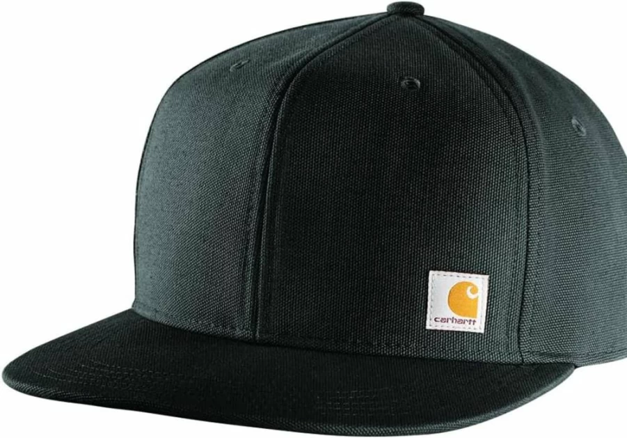 Carhartt Men's Firm Duck Flat Brim Cap - Durable Work Hat for Men