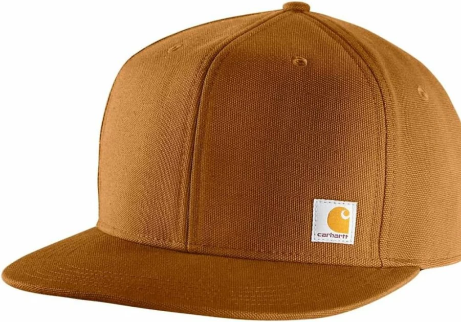 Carhartt Men's Firm Duck Flat Brim Cap - Durable Work Hat for Men