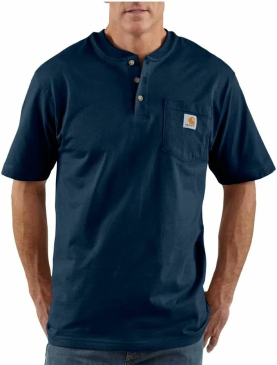 Carhartt Men's K84 Short Sleeve Henley Work Shirt Durable Cotton Tee for Labor & Casual Wear