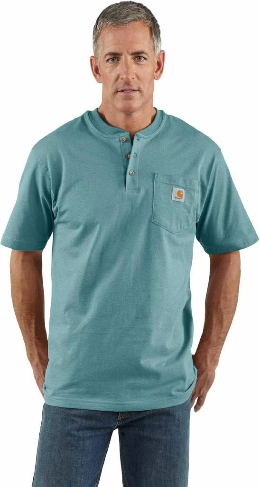 Carhartt Men's K84 Short Sleeve Henley Work Shirt Durable Cotton Tee for Labor & Casual Wear