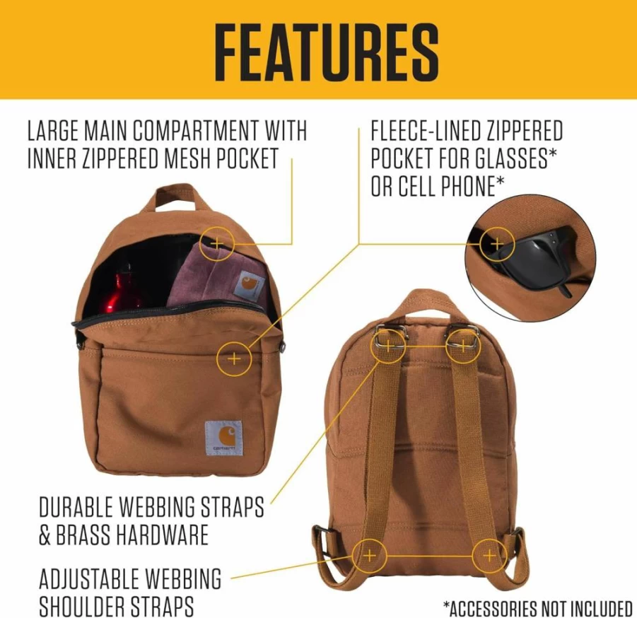 Carhartt Classic Mini Backpack - Durable Black Daypack for Men & Women, One Size Fits All, Model B0000538
