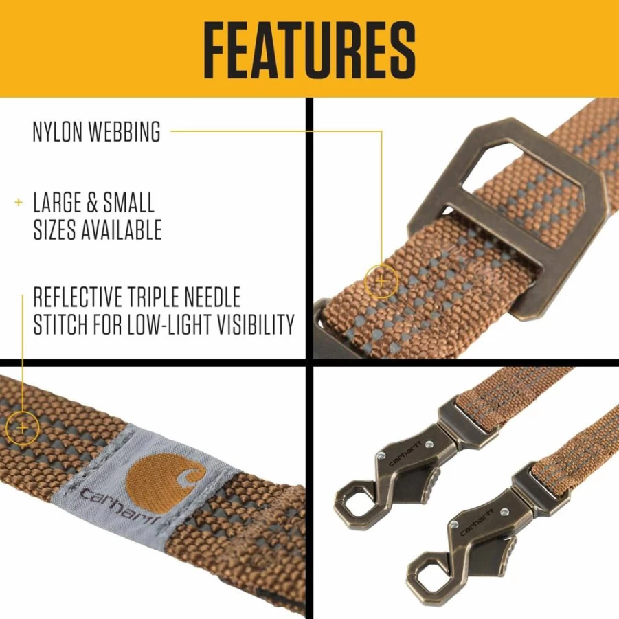 Carhartt Shock Absorbing Control Dog Leash - Large Size, Durable Carhartt Brown Pet Walking Gear